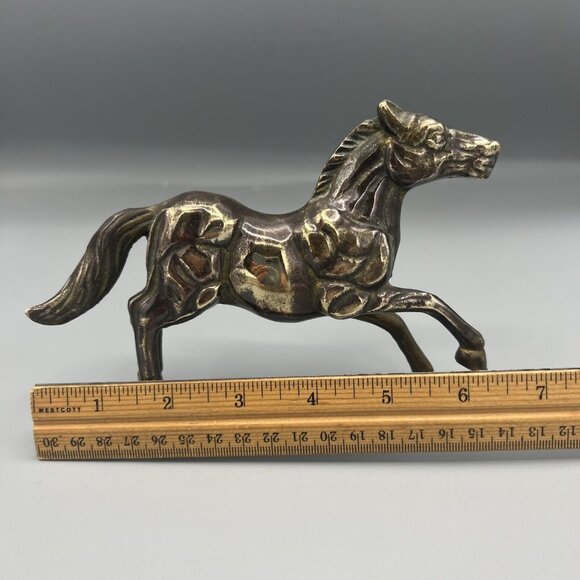 Brass Horse Statue Majestic Bare Back Stomping Figure 7” Free Standing Sculpture - Picture 4 of 12